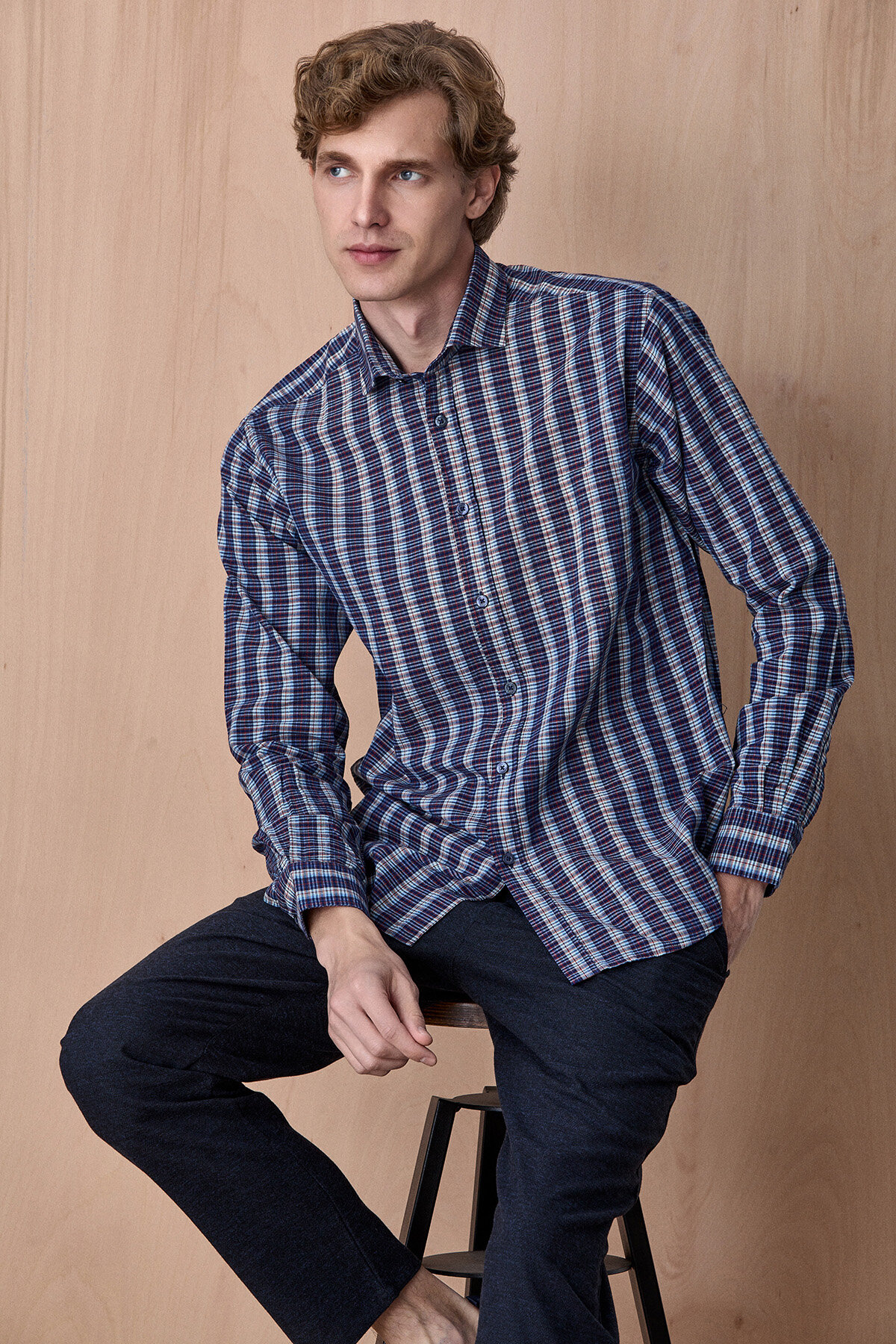 Lacivert %100 Pamuk Gömlek - 5