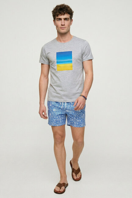 Grey Melange 100% Cotton Printed T-shirt - 2