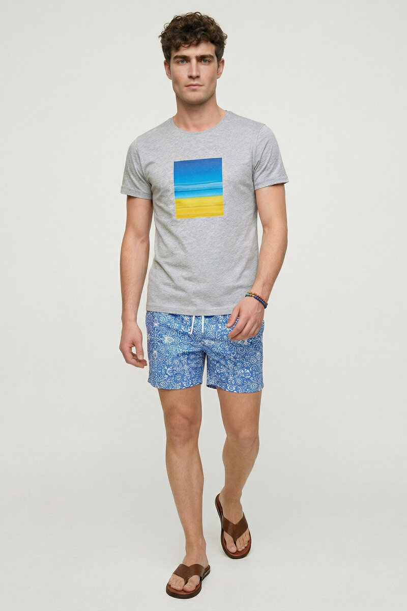 Grey Melange 100% Cotton Printed T-shirt (1)