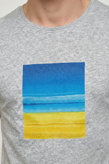 Grey Melange 100% Cotton Printed T-shirt - 3