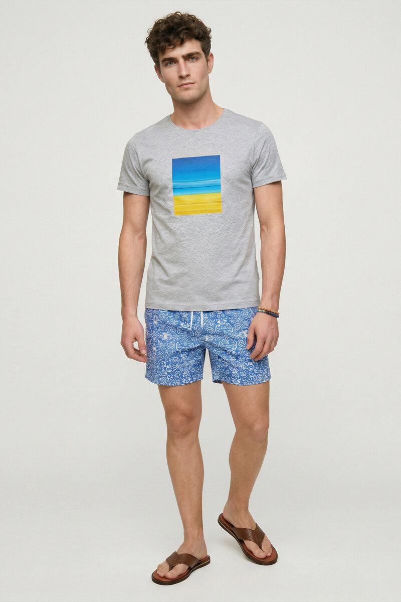 Grey Melange 100% Cotton Printed T-shirt - 5