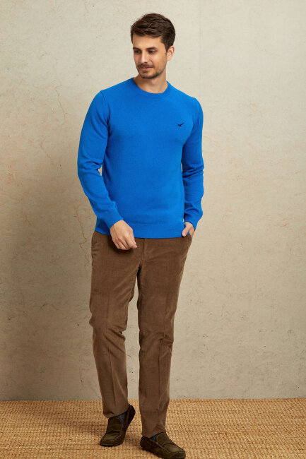 Turquoise 100% Cotton Round Neck Sweater - 3