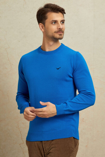 Turquoise 100% Cotton Round Neck Sweater - 4