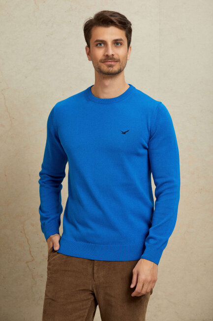 Turquoise 100% Cotton Round Neck Sweater - 5