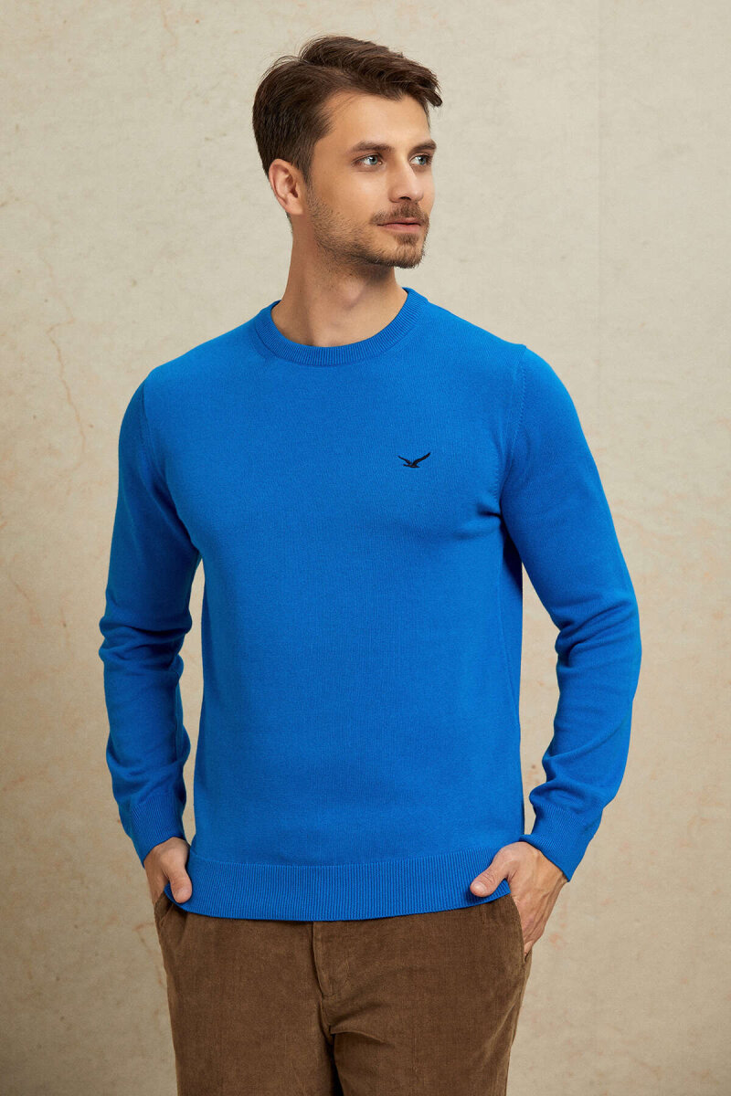Turquoise 100% Cotton Round Neck Sweater - 6