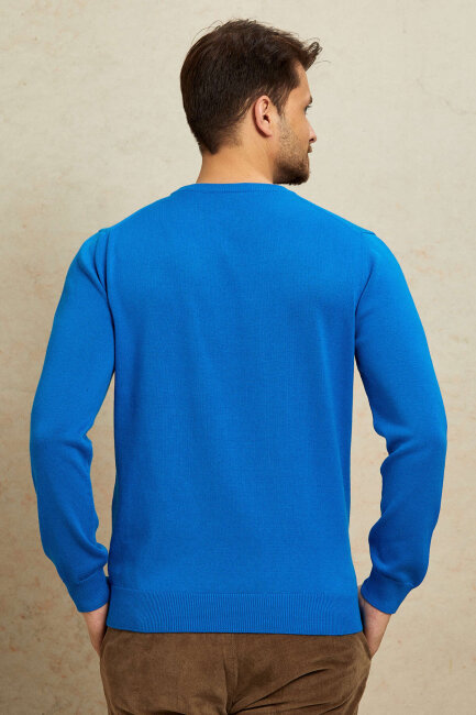 Turquoise 100% Cotton Round Neck Sweater - 7