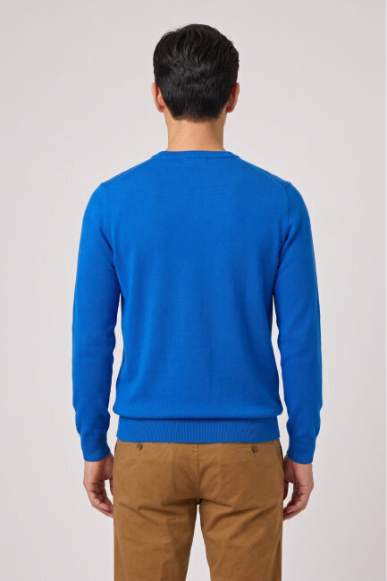 Turquoise 100% Cotton Round Neck Sweater - 4