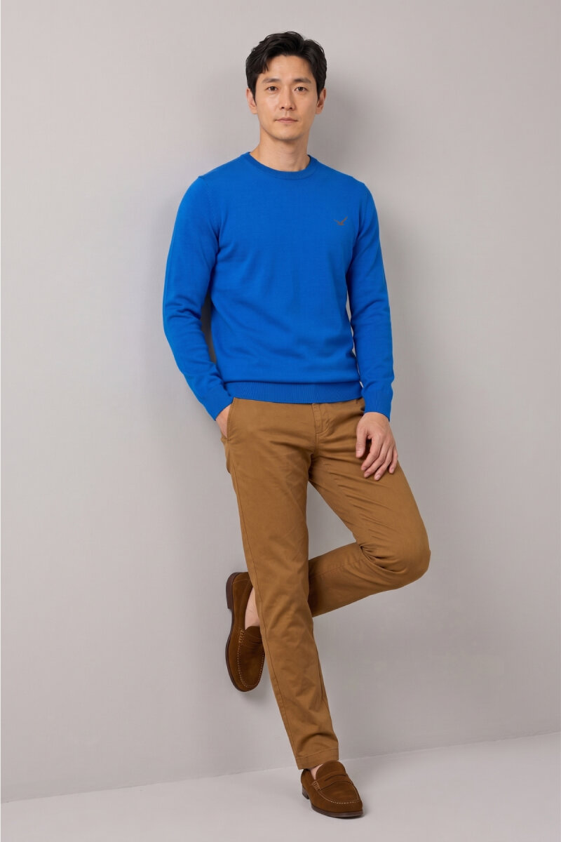 Turquoise 100% Cotton Round Neck Sweater - 3