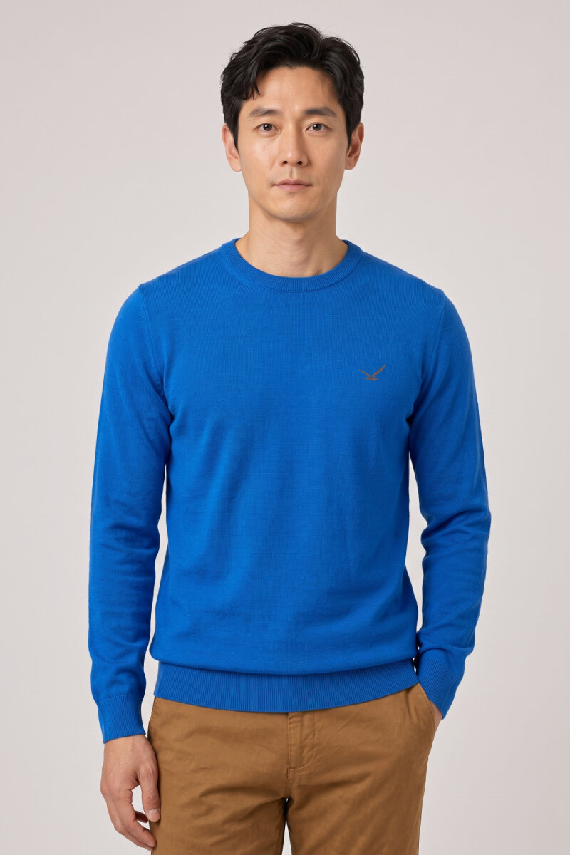 Turquoise 100% Cotton Round Neck Sweater - 2