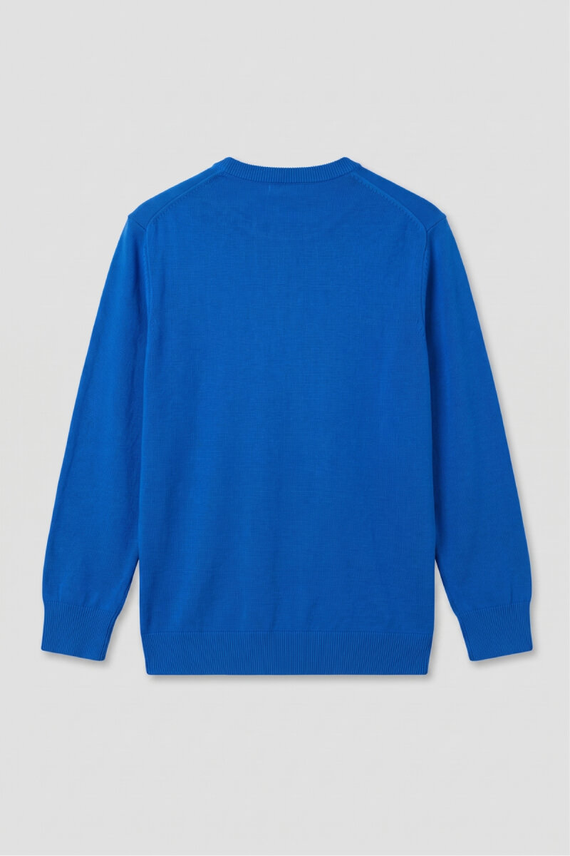 Turquoise 100% Cotton Round Neck Sweater - 5