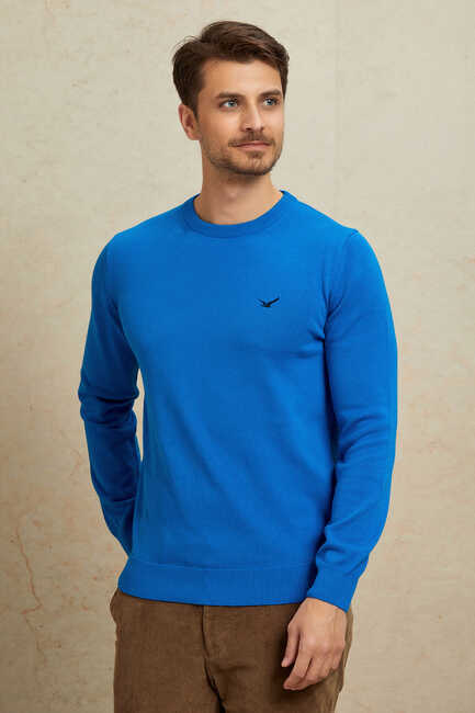 Turquoise 100% Cotton Round Neck Sweater 