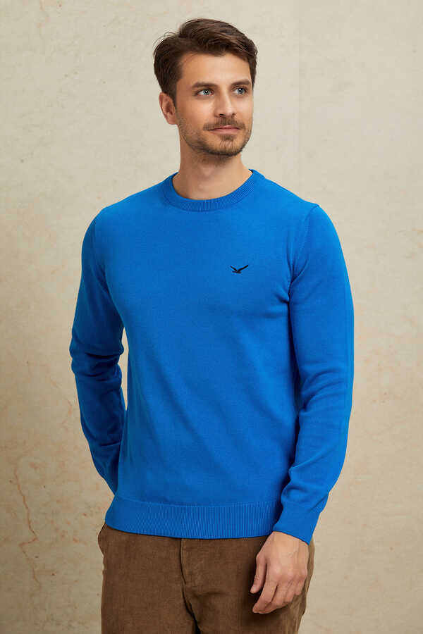 Turquoise 100% Cotton Round Neck Sweater