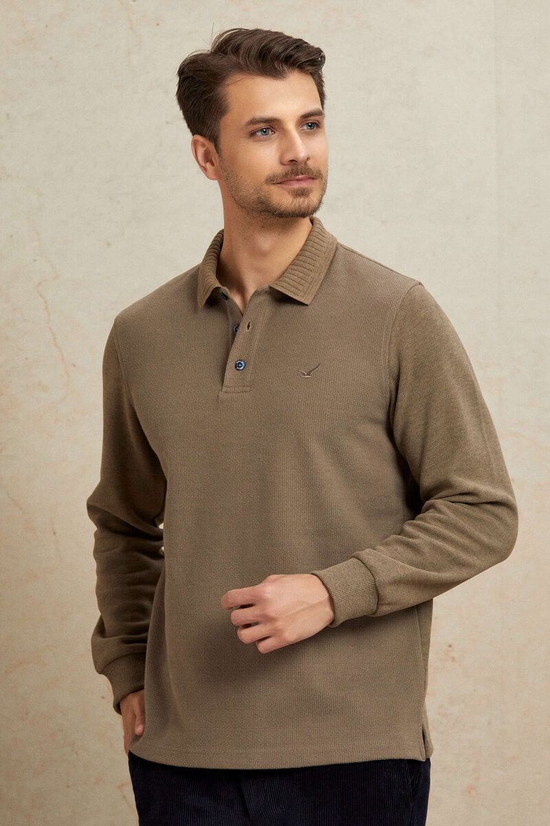 Bej Pamuklu Polo Sweatshirt - 4