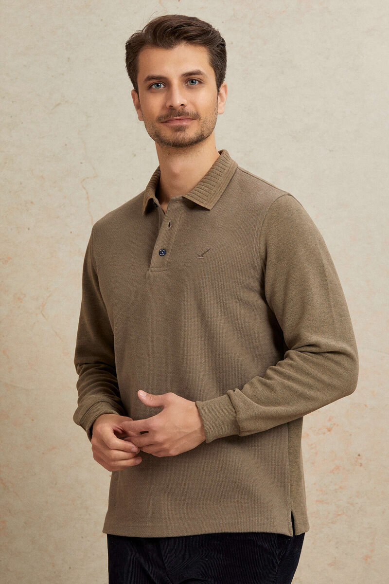 Bej Pamuklu Polo Sweatshirt - 5
