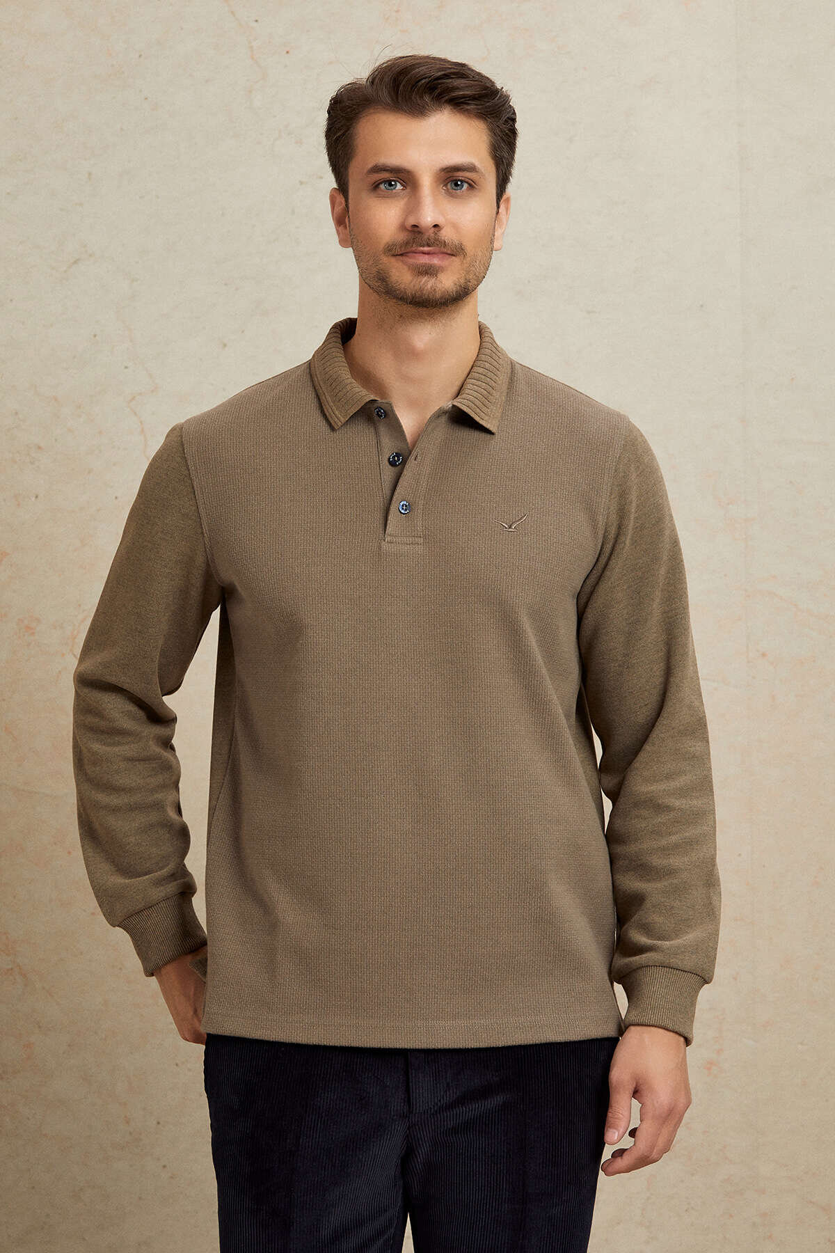Bej Pamuklu Polo Sweatshirt - 6