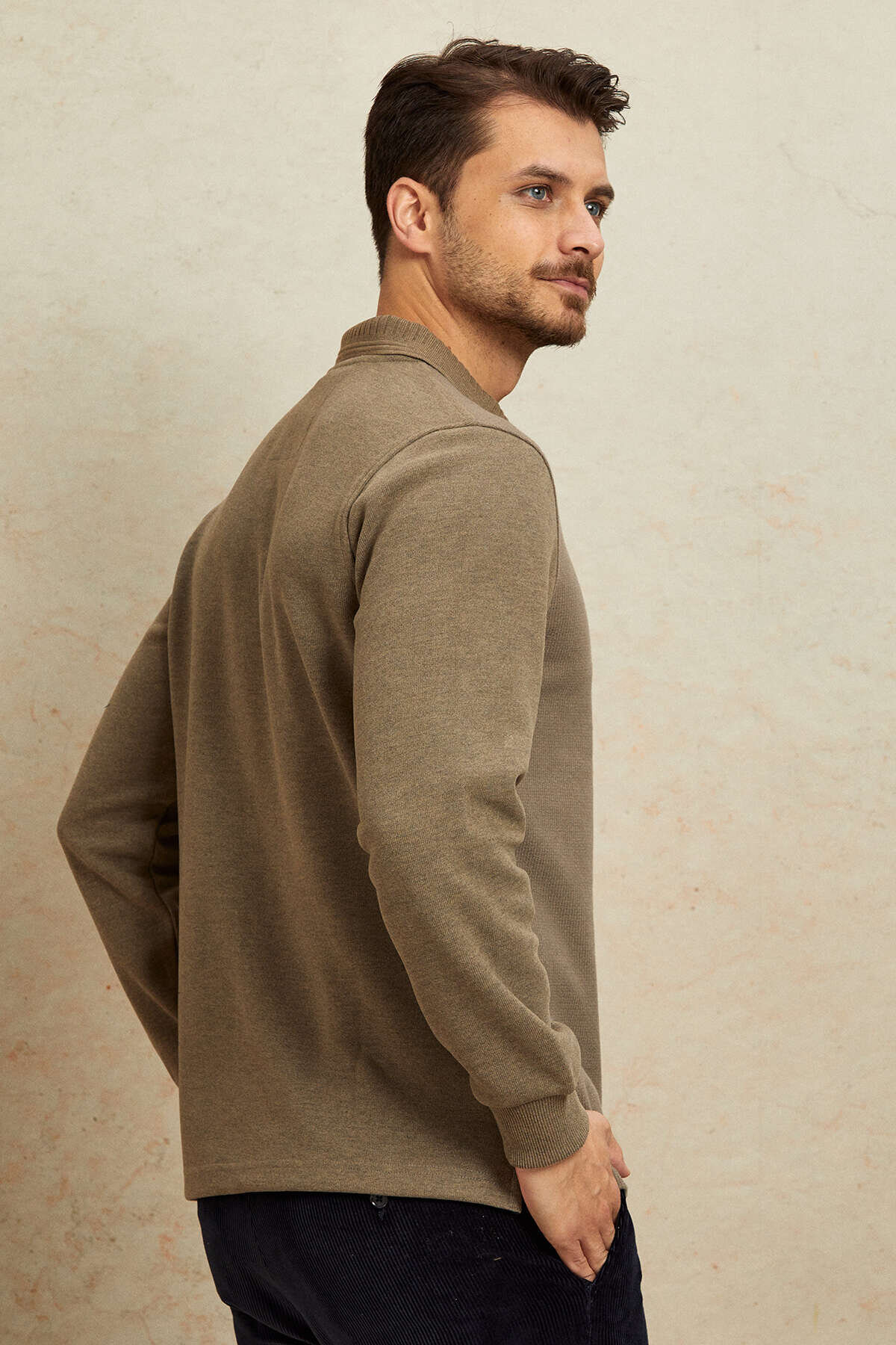 Bej Pamuklu Polo Sweatshirt - 7