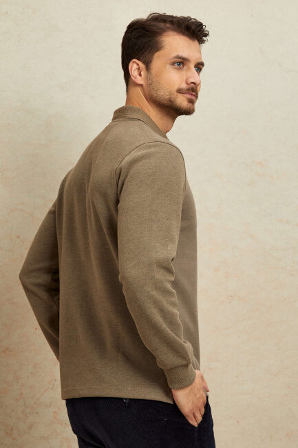 Bej Pamuklu Polo Sweatshirt - 7