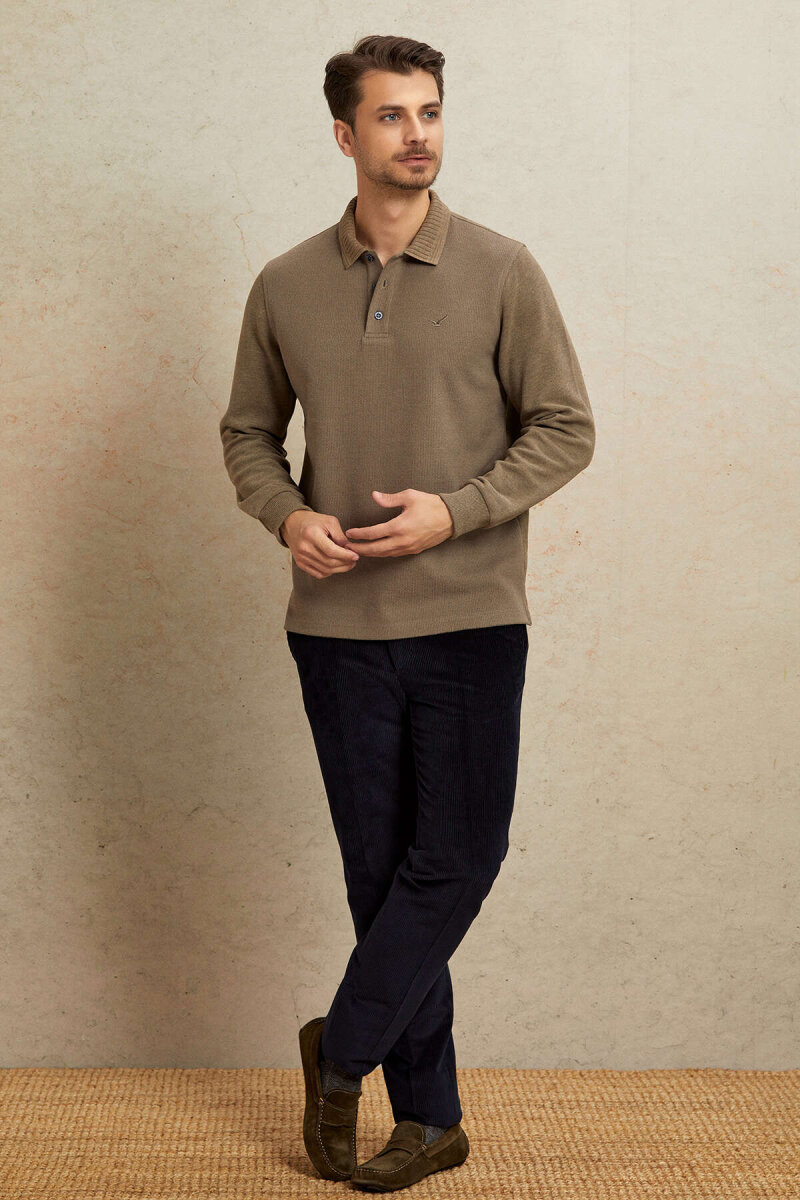 Bej Pamuklu Polo Sweatshirt - 3