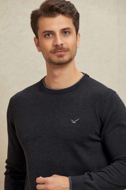 Anthracite 100% Cotton Round Neck Sweater - 2