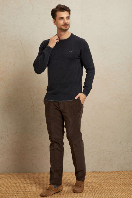 Anthracite 100% Cotton Round Neck Sweater - 3