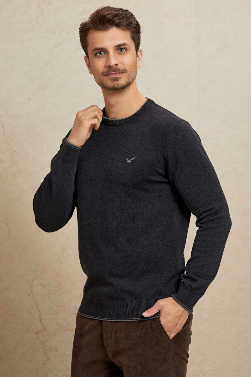 Anthracite 100% Cotton Round Neck Sweater - 5