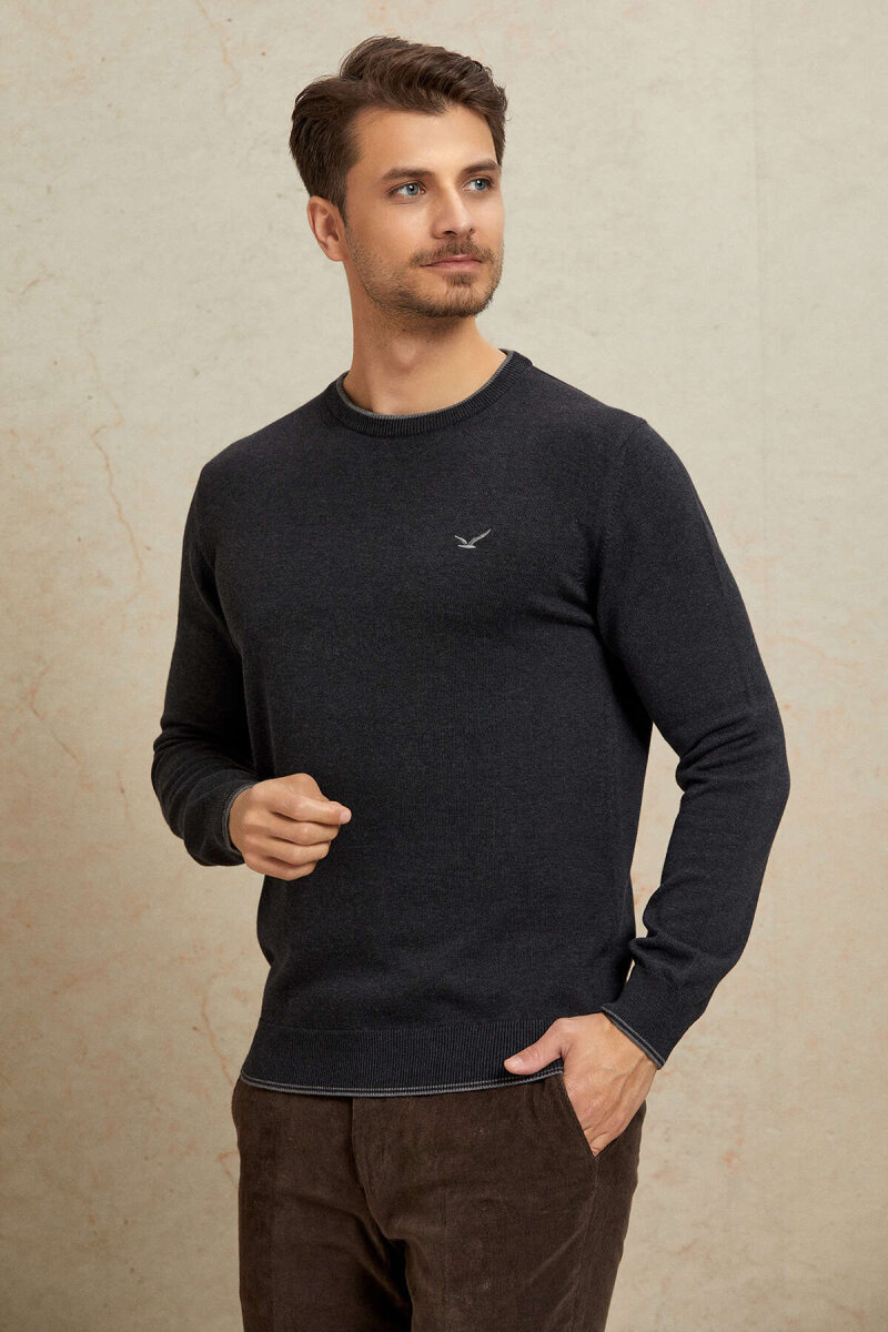 Anthracite 100% Cotton Round Neck Sweater - 6