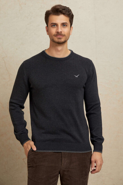Anthracite 100% Cotton Round Neck Sweater - 7