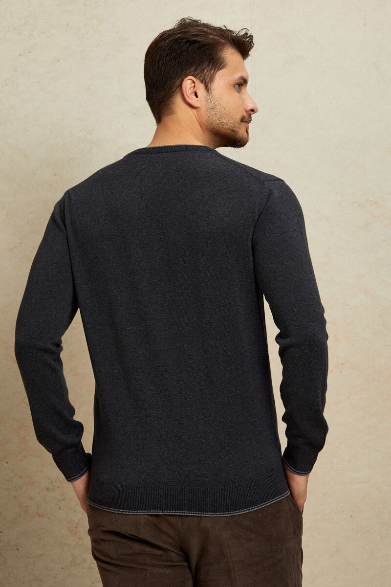Anthracite 100% Cotton Round Neck Sweater - 8