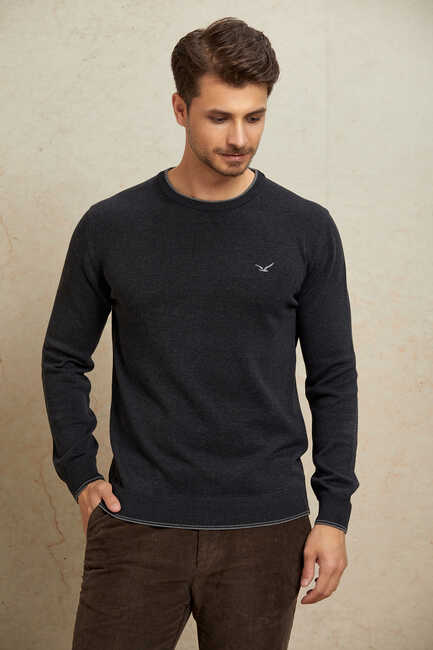 Anthracite 100% Cotton Round Neck Sweater 