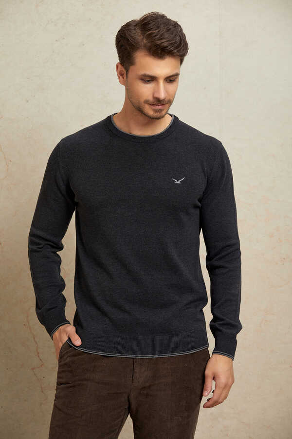Anthracite 100% Cotton Round Neck Sweater