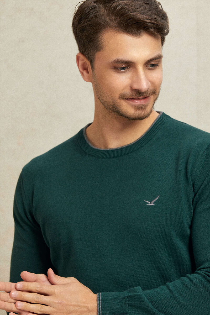 Dark Green 100% Cotton Round Neck Sweater (1)