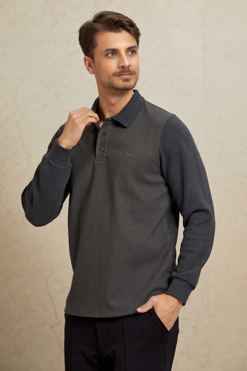 Haki Pamuklu Polo Sweatshirt - 5
