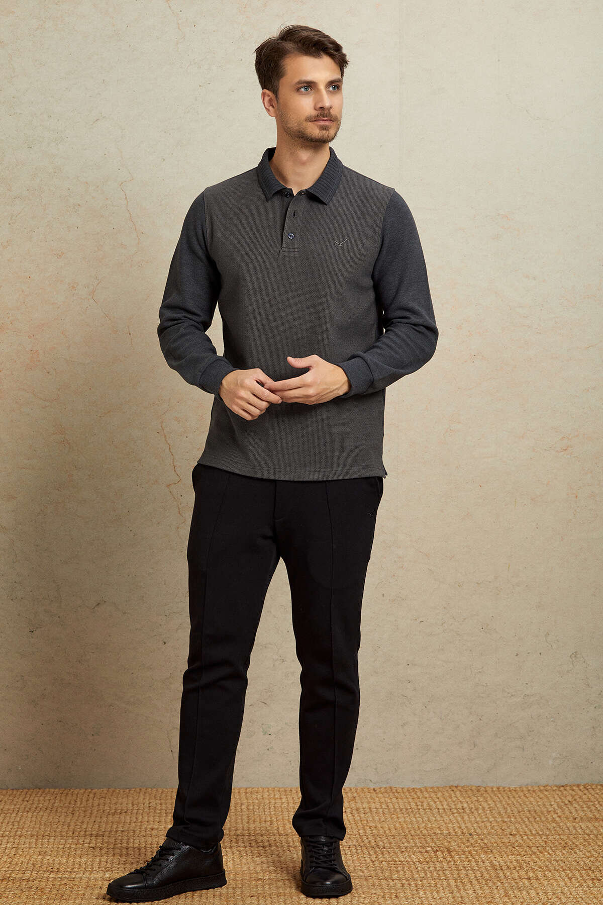 Haki Pamuklu Polo Sweatshirt - 3