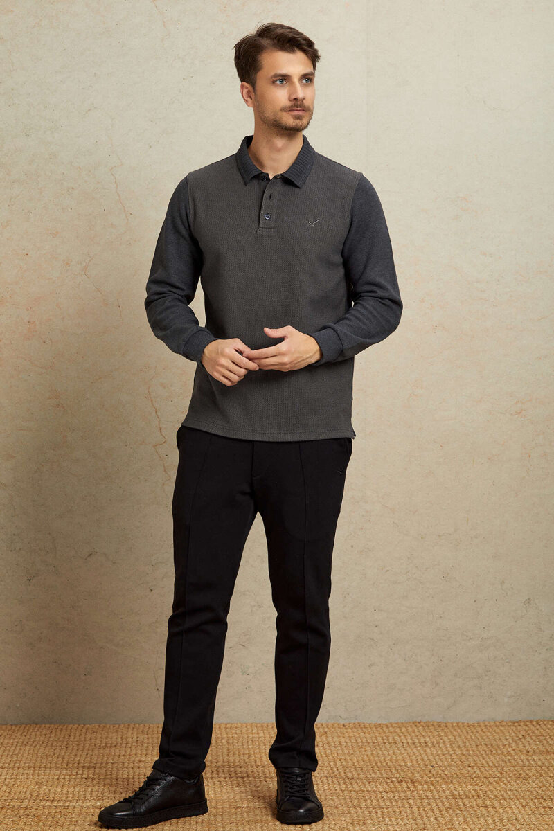 Haki Pamuklu Polo Sweatshirt - 3