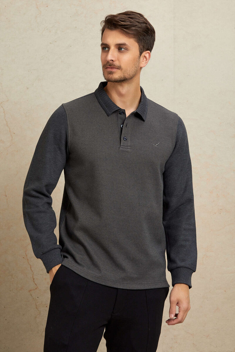 Haki Pamuklu Polo Sweatshirt - 4