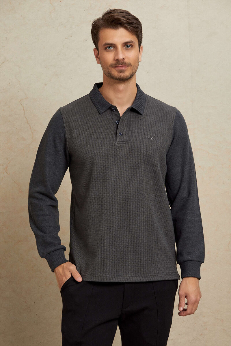 Haki Pamuklu Polo Sweatshirt - 7