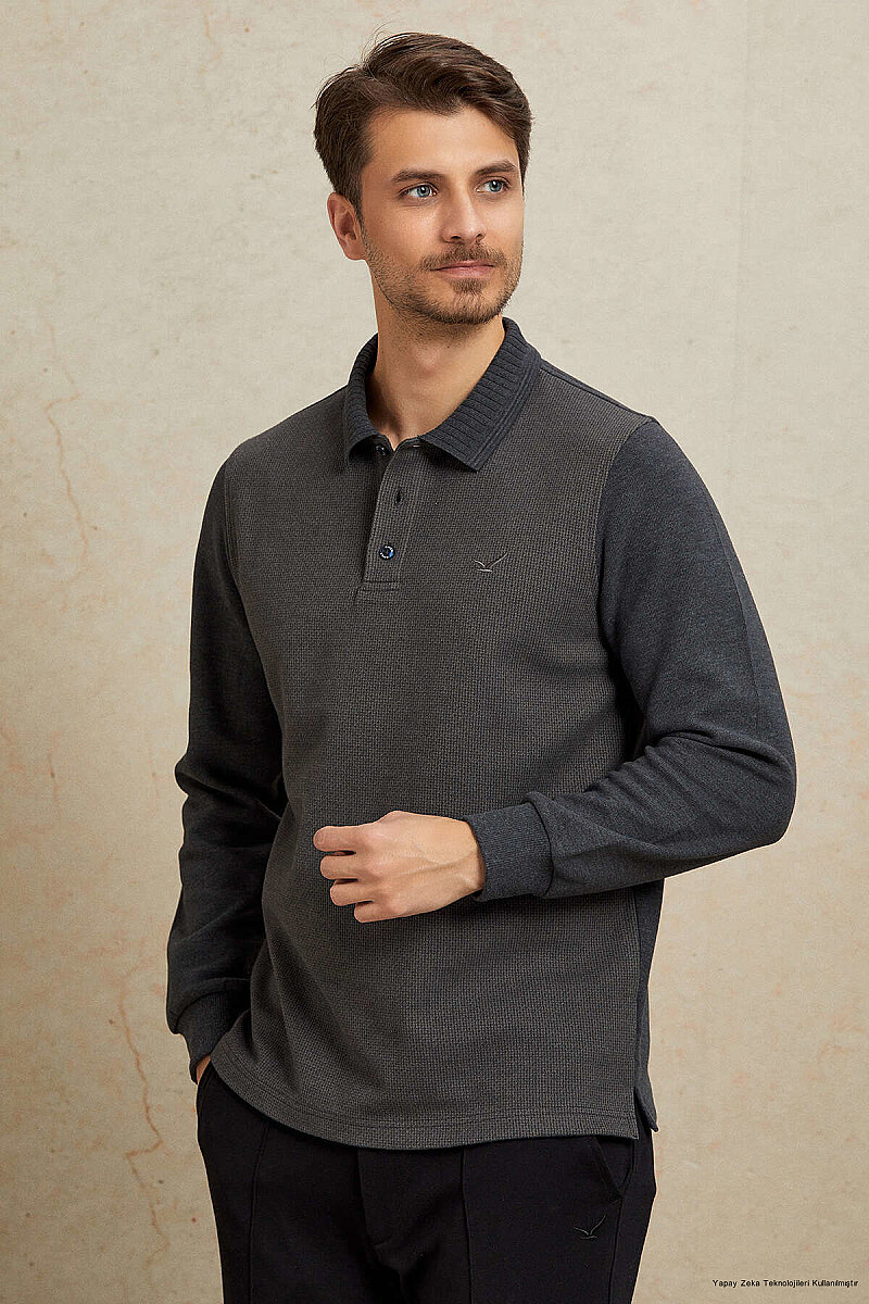 Haki Pamuklu Polo Sweatshirt (1)