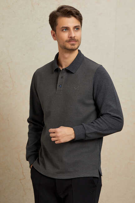 Haki Pamuklu Polo Sweatshirt 