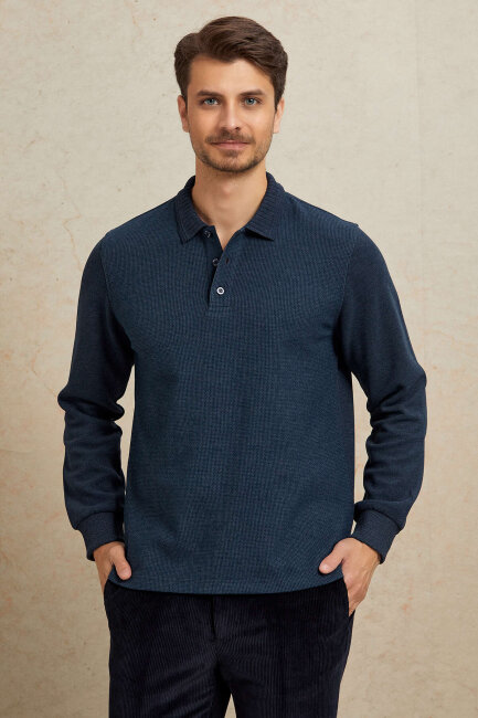 Indigo Pamuklu Polo Sweatshirt - 5