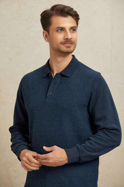 Indigo Pamuklu Polo Sweatshirt - 3