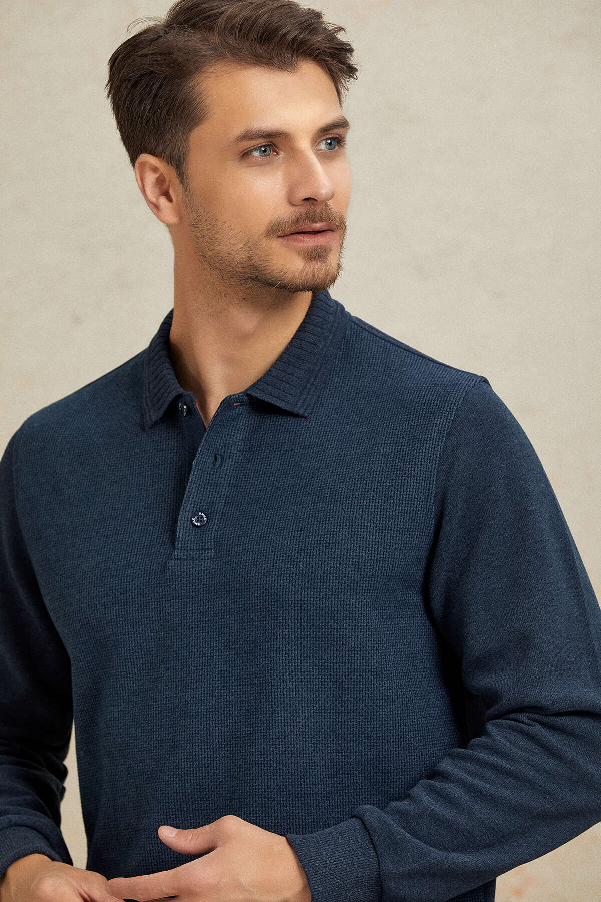 Indigo Pamuklu Polo Sweatshirt - 2