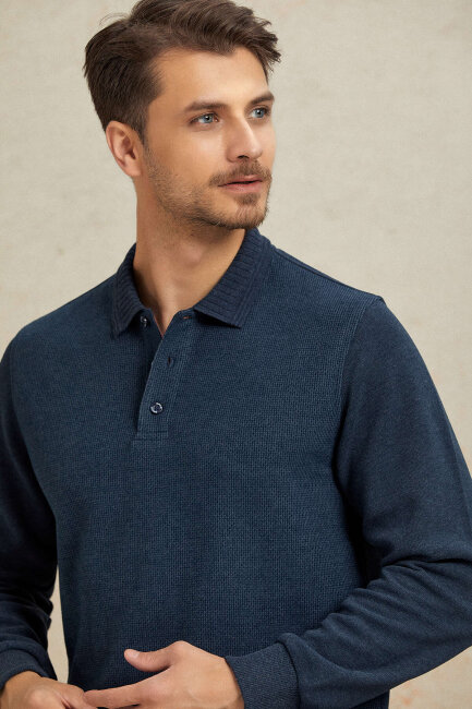 Indigo Pamuklu Polo Sweatshirt - 2