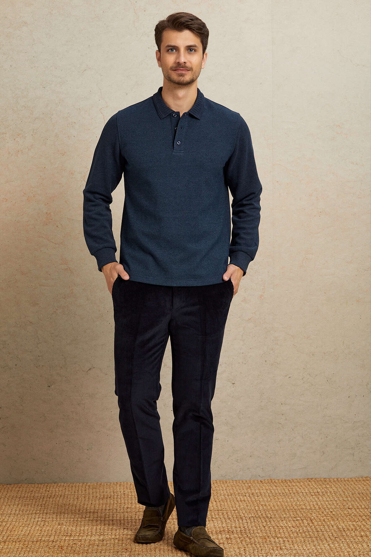 Indigo Pamuklu Polo Sweatshirt - 4
