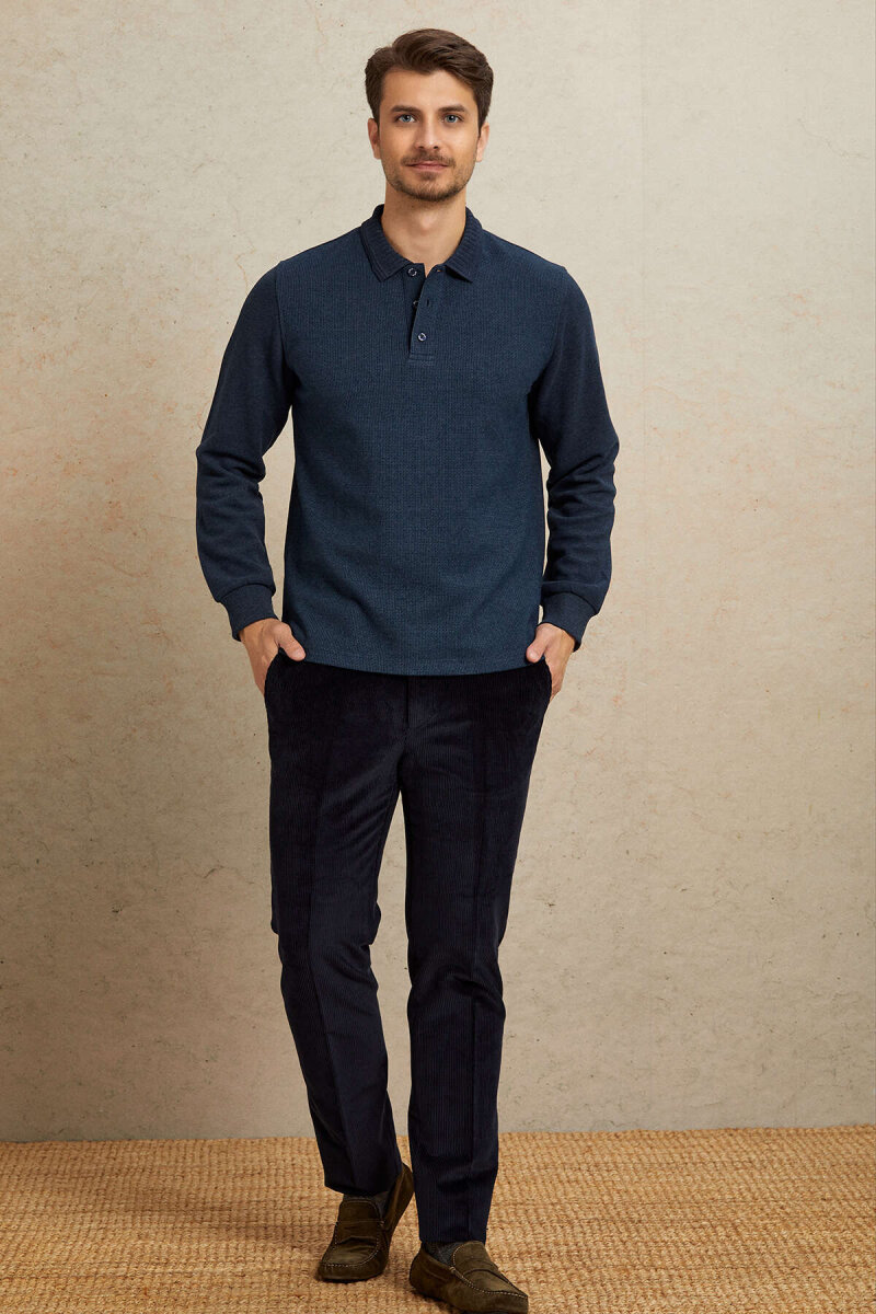 Indigo Pamuklu Polo Sweatshirt - 4