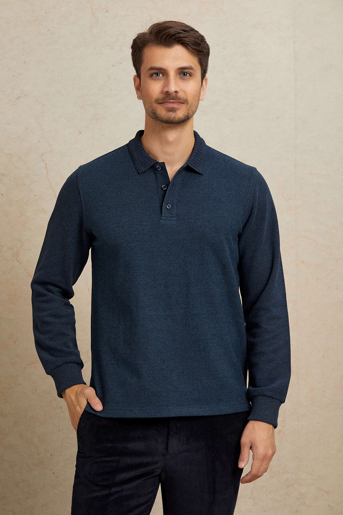 Indigo Pamuklu Polo Sweatshirt - 1