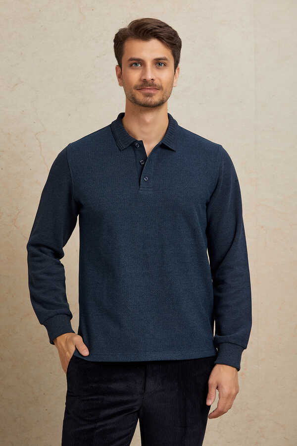 Indigo Pamuklu Polo Sweatshirt