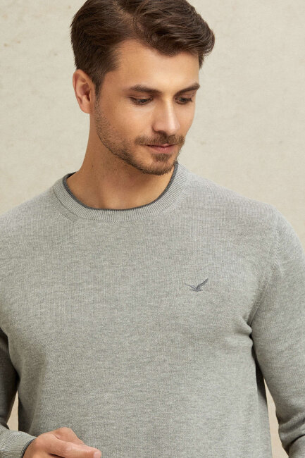 Light Grey 100% Cotton Round Neck Sweater - 2
