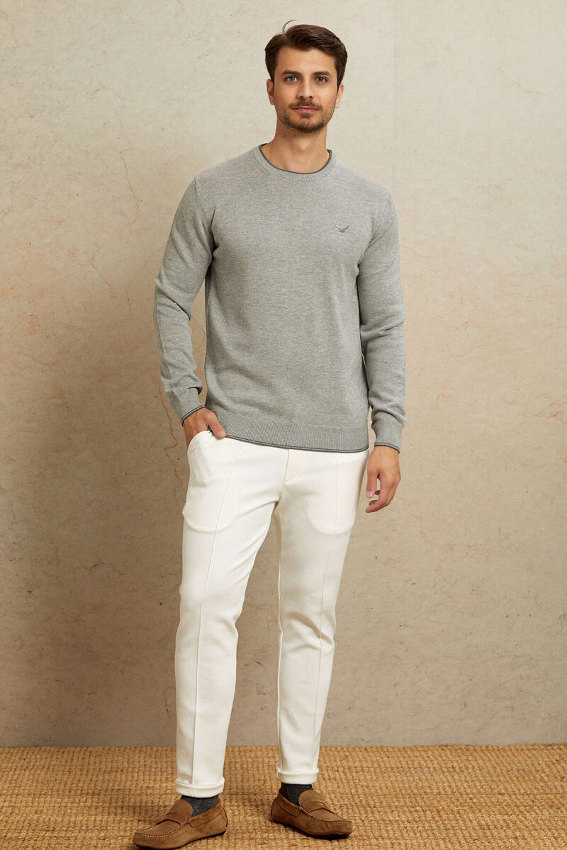 Light Grey 100% Cotton Round Neck Sweater - 3