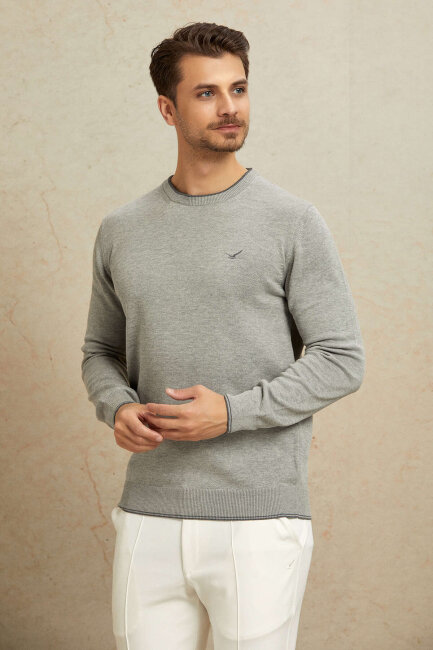 Light Grey 100% Cotton Round Neck Sweater - 4