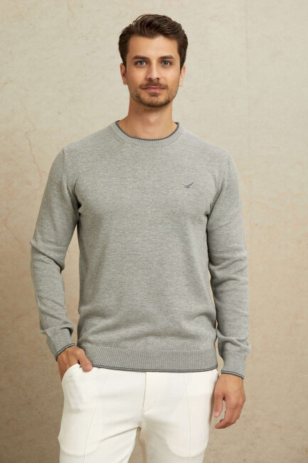 Light Grey 100% Cotton Round Neck Sweater - 5